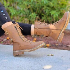 Women's Tan Lace up and Ankle Mid Calf Combat Boots